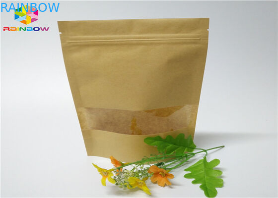 Kilitli Özel Baskılı Kağıt Torbalar Gıda Stand Up Kılıfı Kahverengi Kraft Kağıdı Pencereli