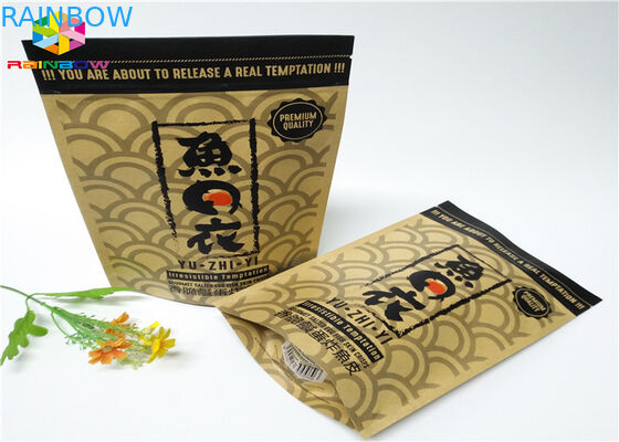 Kilitli Özel Baskılı Kağıt Torbalar Gıda Stand Up Kılıfı Kahverengi Kraft Kağıdı Pencereli