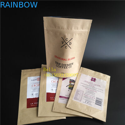 Yaprak Logo Baskılı Çay Poşetleri Paketleme Kahverengi Kraft Kağıt Fermuarlı Kese Temizle Pencereli