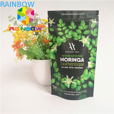 Stand Up Kilitli Plastik Torbalar Ambalaj Alüminyum Folyo Astarlı Matcha Tozu Yeşil Çay Poşeti