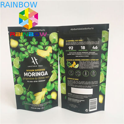 Stand Up Kilitli Plastik Torbalar Ambalaj Alüminyum Folyo Astarlı Matcha Tozu Yeşil Çay Poşeti