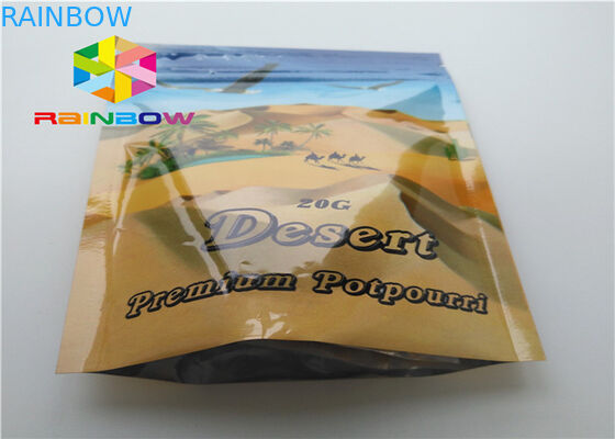 Bitkisel Tütsü için Üç Taraflı Mühür Ambalaj Parlak / Mat Etkisi Plastik Torbalar