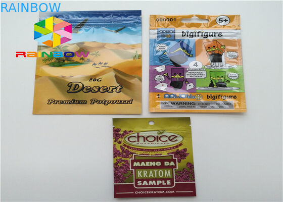 Bitkisel Tütsü için Üç Taraflı Mühür Ambalaj Parlak / Mat Etkisi Plastik Torbalar