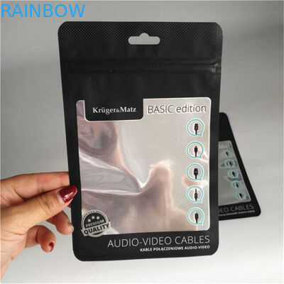 Mat Siyah Alüminyum Folyo Kılıfı Telefon Kılıfı Ambalaj Tel Kablo Fermuar Kilidi Temizle Pencere Ile