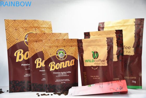 Yeniden Kapanabilir Alüminyum Folyo Stand Up Fermuarlı Kese, Valfli Baskılı Kilitli Torbalar