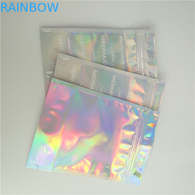 Kirpik Comestic Paketleme için Ön Net ve Arka Holografik Etkili Holografik Çanta Stand Up