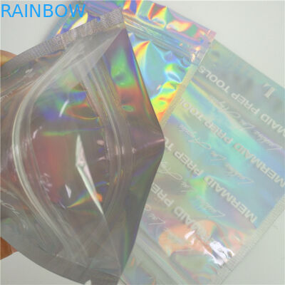 Kirpik Comestic Paketleme için Ön Net ve Arka Holografik Etkili Holografik Çanta Stand Up