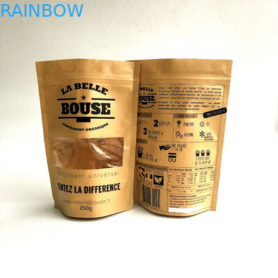 Geri dönüşümlü Özelleştirilmiş Kağıt Torbalar Doğal Zip Kilidi Pencereli Kese Stand Up