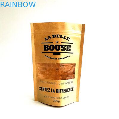 Geri dönüşümlü Özelleştirilmiş Kağıt Torbalar Doğal Zip Kilidi Pencereli Kese Stand Up