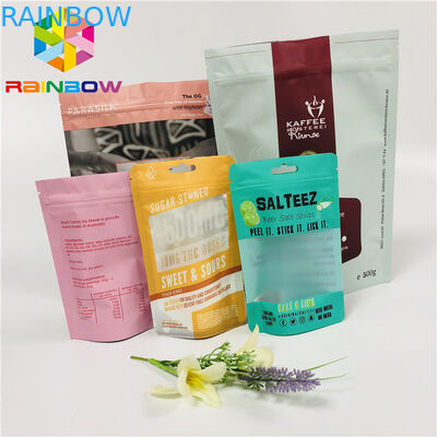 Mat Çay Poşetleri Ambalajları Fermuarlı / Koparma Çentikli Alüminyum Folyo Çanta Stand Up