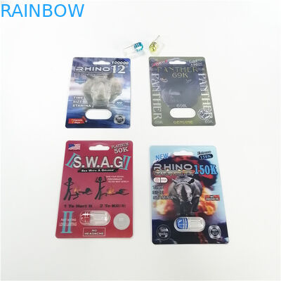 Kuşe Kağıt Blister Kartı Ambalajı Özel Baskılı 3D Efekt Gergedan 69 Hap Kapsül Paketi