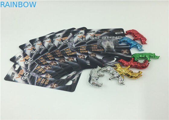 FDA / SGS Gergedan Blister Kart Ambalaj Kartı Erkek Seks Hapları İçin Özel Renk