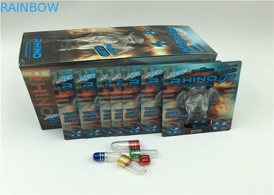 Plastik Kapaklı Altın 69K Rhino Toz Kapsül Blister Ambalaj Ambalaj 3D Kart