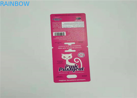 Bir Set Seks Hapı Kağıt Kartı Ambalaj Kırmızı Şerit Gergedan V7 Blister Kart Özel Renk