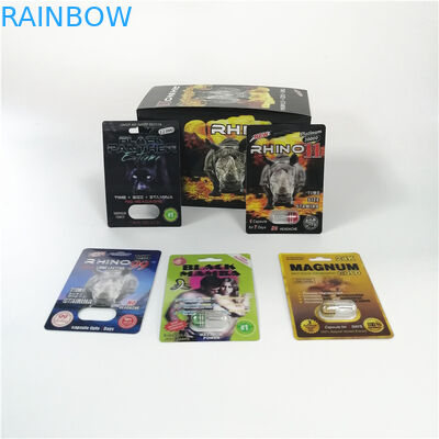 Logo Özelleştirilmiş Seks Hapları Blister Ambalaj Gergedan Siyah Panter Erkek Geliştirme Kapsül Paketleri