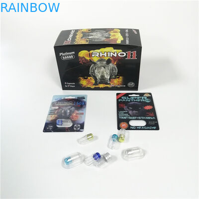 Logo Özelleştirilmiş Seks Hapları Blister Ambalaj Gergedan Siyah Panter Erkek Geliştirme Kapsül Paketleri