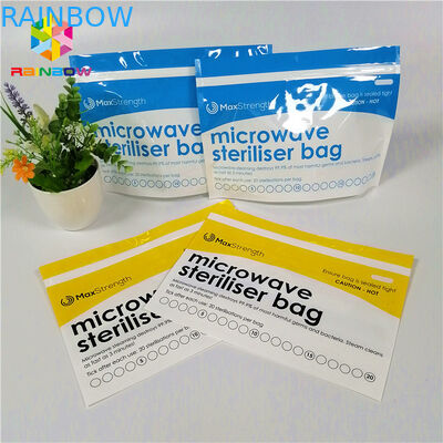 Plastik Mikrodalga Sterilizatör Stand Up Fermuarlı Çantalar İçin Bebek Besleyici / Şişe