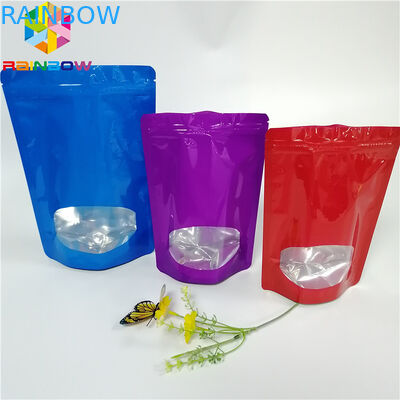 Parlak Yüzey Stand Up Fermuar Çanta Çanta Alüminyum Folyo Koku Korumalı Pencereli