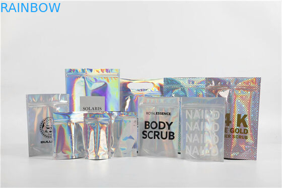 Holografik Stand Up Folyo Torbaları Hediyeler / Kozmetik İçin Alüminyum Folyo Mylar Kilitli