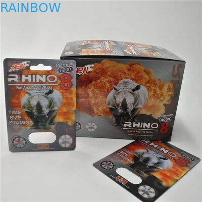 Rhino Serisi 3D Blister Kart Ambalajı Rhino 9K / 7/12 Erkek Geliştirme Hapı Kapsülü İçin