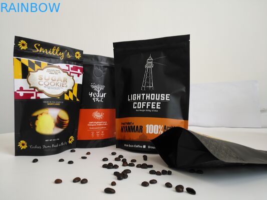 Gravür Baskı Alüminyum Folyo Çantalar, Öğütülmüş Kahve Vanalı Fermuarlı Çanta Stand Up