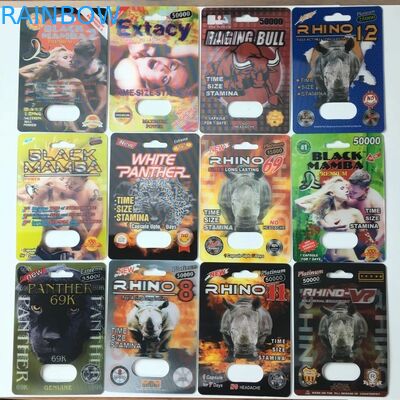 Çekiç İnme / Gergedan 13 Hapları Kağıt Kutu Ambalaj Erkek Arttırıcı Kapsül Magnum Kağıt Kartları