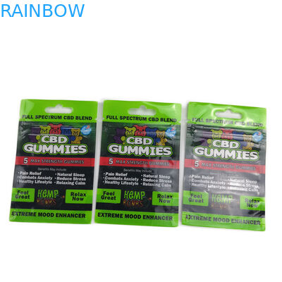 Mylar Düz Torba Plastik Torbalar Ambalaj Üç Taraflı Mühürlü Asılı Delik Cbd Gummies için
