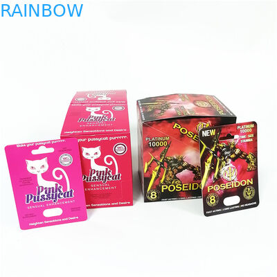 Reklam Baskısı Özel Kağıt Kart Kutusu Özel Gergedan Erkek Geliştirme Hapı Ambalaj Kutuları Pembe Kedi