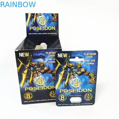 özel baskı kağıt kartları gözyaşı hattı kutuları blister ile mavi kırmızı Poseidon kart kutusu