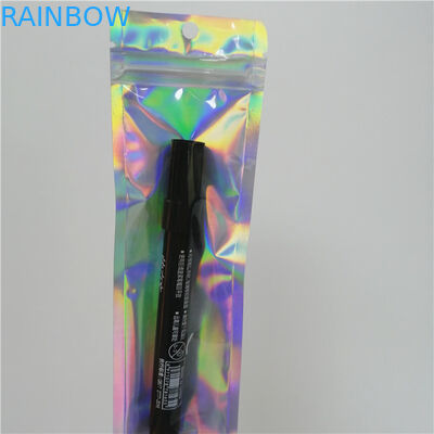 Makyaj aleti kalem ambalajı için fermuarlı özel baskılı plastik hologram düz torbalar