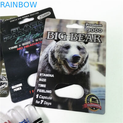 Cinsel Geliştirme Hapları Ambalaj Rhino Max 150K 3D Blister Kartları Toz Seks Kapsülü İçin Kağıt Kutulu