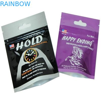 Özel Etiket Baskılı Askı Deliği Kilitli Üst Küçük Folyo Erkek Cinsel Hap Ambalajı Hap Ambalajı İçin Plastik Ambalaj