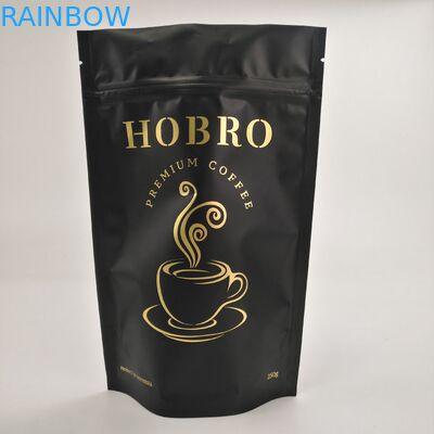 Stand Up Mat Siyah Lamine Alüminyum Folyo Zip Kilit Kahve Paketleme Çantası Kahve Çekirdeği Valfli Paketleme Torbaları