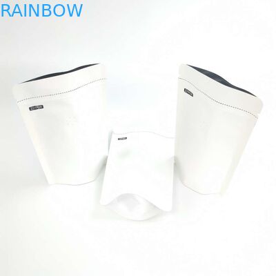 OEM Özel 1/8 OZ Beyaz Logo Boyutu Açılıp Kapanabilir Alüminyum Folyo 120 Mikron Kraft Kağıt Stand Up Ambalaj Torbaları