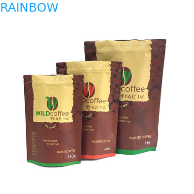 250g 500g 1kg Mat Finish Folyo Çizgili Stand Up Kahve Ambalajı İçin Fermuarlı Ambalaj Çantası