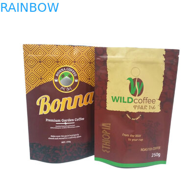 250g 500g 1kg Mat Finish Folyo Çizgili Stand Up Kahve Ambalajı İçin Fermuarlı Ambalaj Çantası
