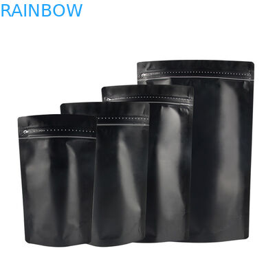 Mat Siyah Kaplama Folyo Stand Up Fermuarlı Ambalaj Çantası Altın Şeritli Kahve Çantası