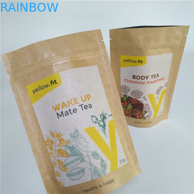 Gübrelenebilir Stand Up Çay Poşeti Un Ambalajı Pet Gıda İçin Kraft Kağıt Torbalar