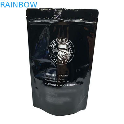Kahve Çekirdekleri Stand Up Fermuar Özel Baskılı Poşet 100g 500g 1kg Parlak Siyah