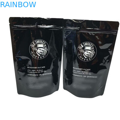 Kahve Çekirdekleri Stand Up Fermuar Özel Baskılı Poşet 100g 500g 1kg Parlak Siyah