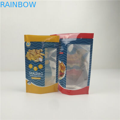 Şeffaf Pencereli Parlak Kurutulmuş Balık Plastik Fermuar Alüminyum Folyo Ambalajı