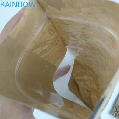 Geri Dönüşüm Stand Up Kılıfı Gıda Sınıfı Zip Kilidi Isı Yalıtımlı Baskılı Biyobozunur Özel Gıda Kraft Kağıt Torba Şeffaf Pencereli