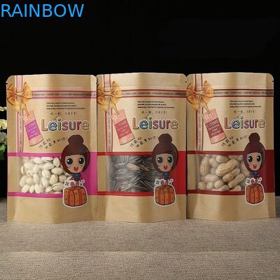 100mic Kraft Kağıt Ayakta Çanta Kahve CMYK Gıda Kağıt Kilitli Çanta