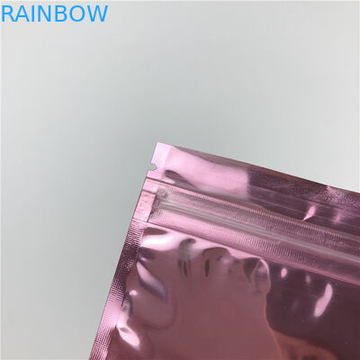 Küçük Boy Plastik Gül Altın Kilitli Kılıf Logo Baskı Pencereli Mücevherat İçin Üç Taraflı Mühür Fermuarlı Çanta