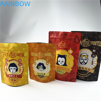 Baskılı Snack Protein Bar Patlamış Mısır Mylar Kilitli Torbalar Plastik Gıda Paketi 250g