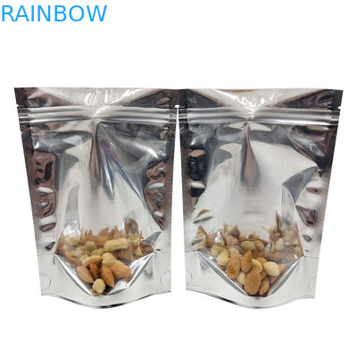 CMYK Alüminyum Folyo Ambalaj Mylar Doypac Şeffaf Pencere Ön Gümüş Arka Stand Up Açılıp Kapanabilir