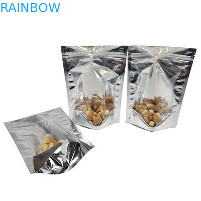 CMYK Alüminyum Folyo Ambalaj Mylar Doypac Şeffaf Pencere Ön Gümüş Arka Stand Up Açılıp Kapanabilir