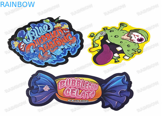 Özel Baskılı Plastik Çocuklara Dayanıklı Tasarım Stand Up Holografik 3.5g Düzensiz Özel Şekilli Fermuar Kalıp Kesim Mylar Çantalar