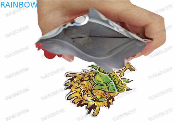 Özel Şekilli Yumuşak Dokunuşlu gıda ambalajı 3.5g Mylar Koku Korumalı Kalıp Kesim Düzensiz Torbalar