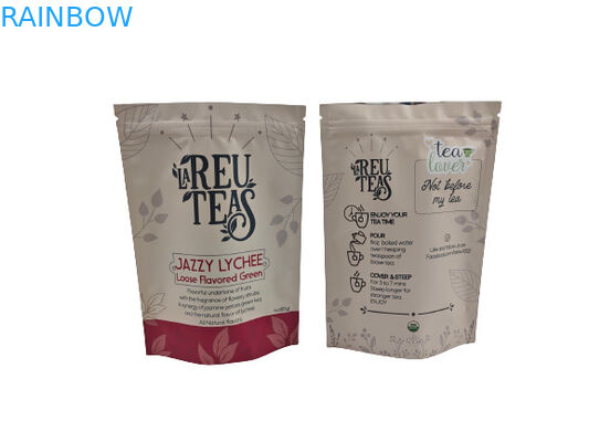 Dijital baskı 4 oz gevşek çay kokusuz plastik poşetler dik durmak mat bitmiş poşet